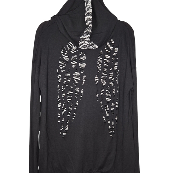 Blumin Black Gothic Angel Wing Cut Out Back Full Zip Hooded Jacket Size Large - Picture 1 of 4